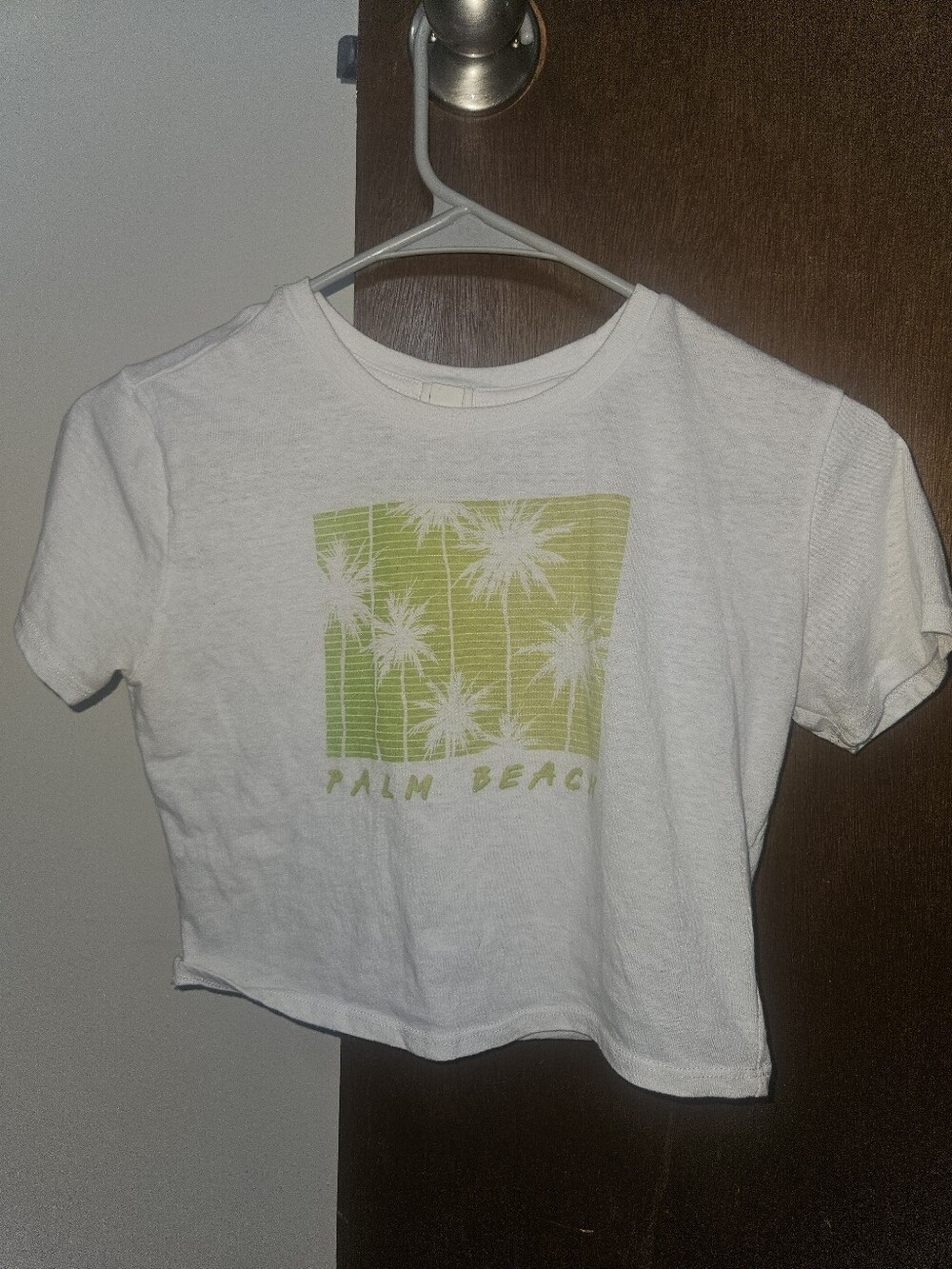 Garage White Crop Top Tee with Lime Palm Beach Graphic Size TP/XS